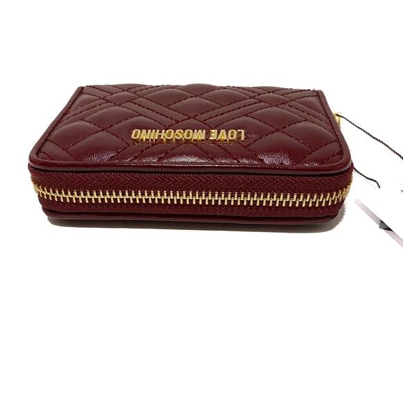 MOSCHINO Love Moschino Burgundy Quilted Gold Logo Wallet NWT - Picture 4 of 14